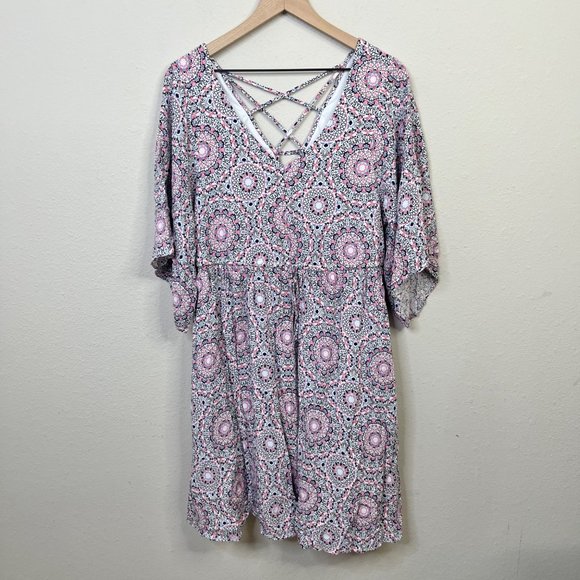 Torrid Women's Mini Challis Skater Dress Size 1x Crisscross Back Tie Waist - Picture 4 of 12